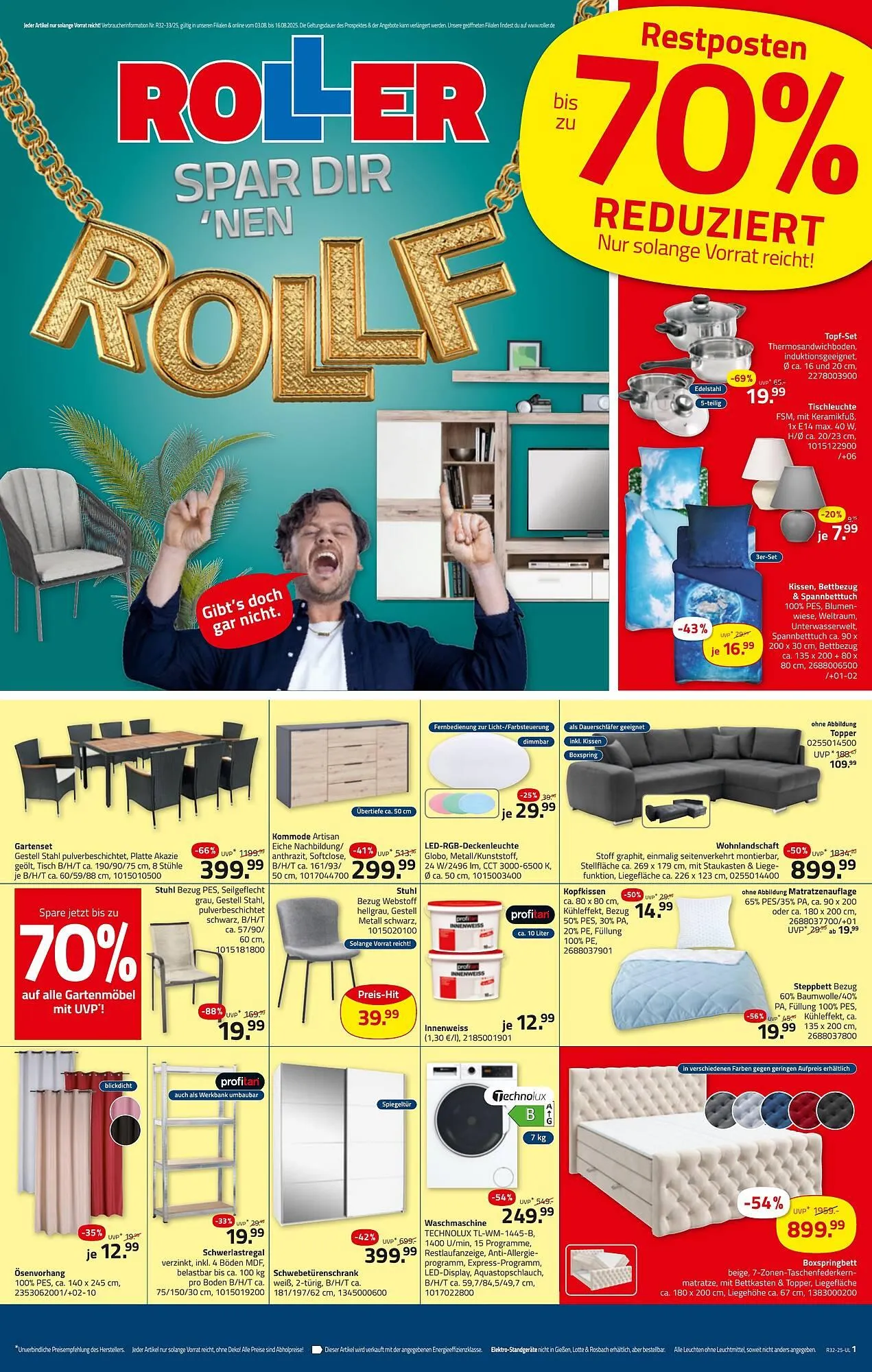 ROLLER Prospekt von 3. August bis 16. August 2025 - Prospekt seite 1