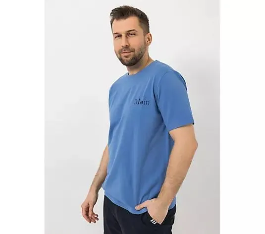 STRANDFEIN Menswear Shirt, 1/2-Arm Rundhalsausschnitt Moin-Druck in Kontrastfarbe