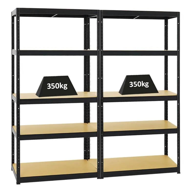 PROREGAL Mega Deal | 2x Schwerlastregal Slim Elephant S | HxBxT 180x90x45 cm | 5 Ebenen | Fachlast 350 kg | Schwarz | Stecksystem Lagerregal 2 Stk.