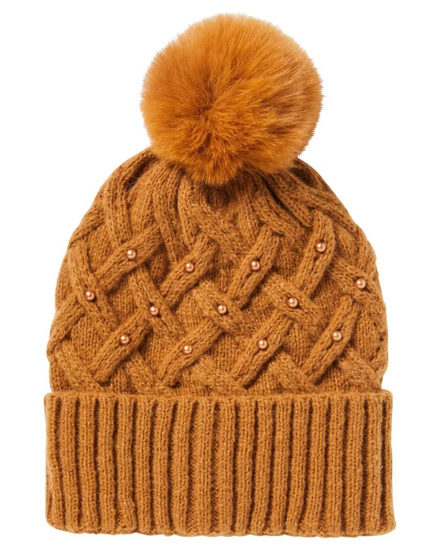 Mütze mit Perlen Janina, Bommel