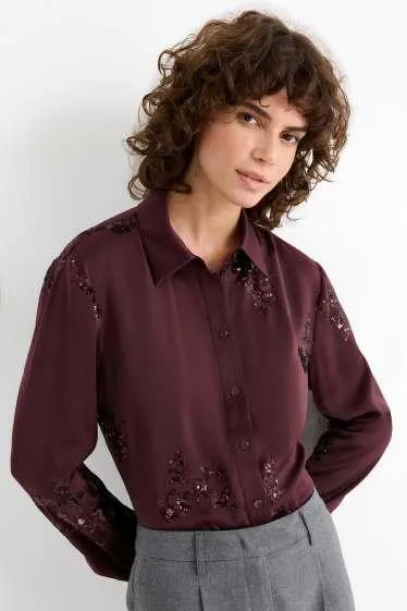Satin blouse - shiny - floral