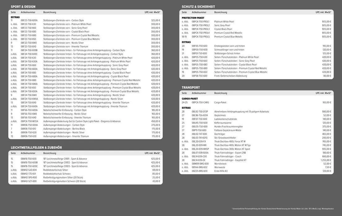 Honda CIVIC ZUBEHÖR-PREISLISTE von 9. April bis 9. April 2025 - Prospekt seite 2