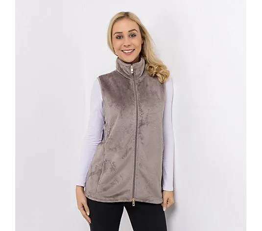 MONT CHALET Damen-Weste uni Mikrofaser Chinchilla Stehkragen