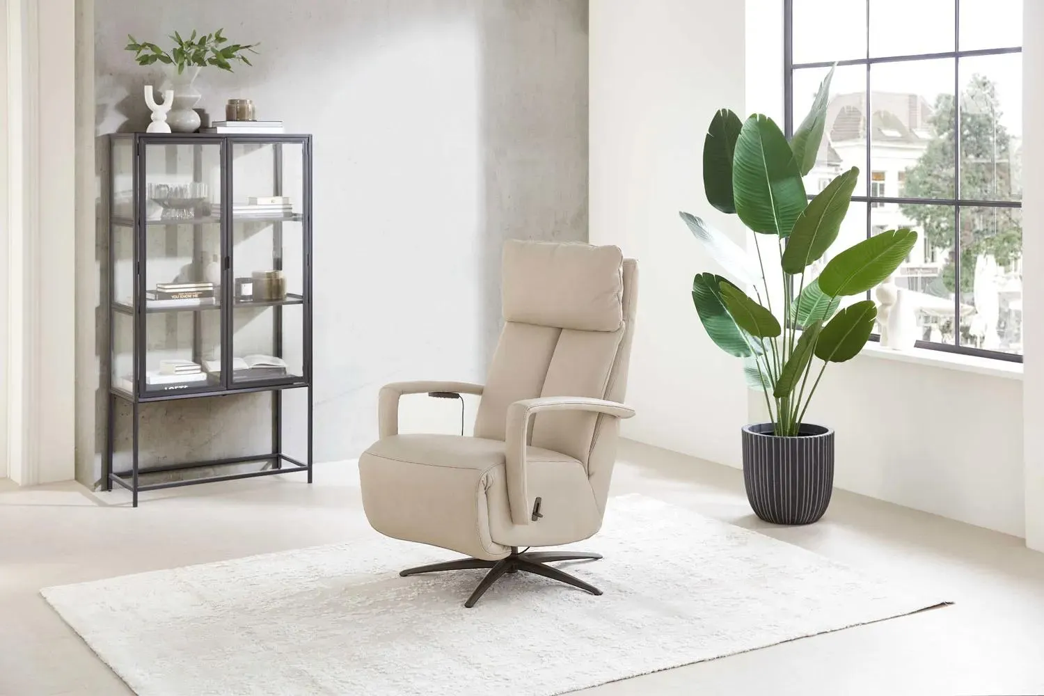 Leder Relaxsessel 130 inkl. 3-motorische Relaxfunktion mit Herz-Waage Creme Kabelgebunden