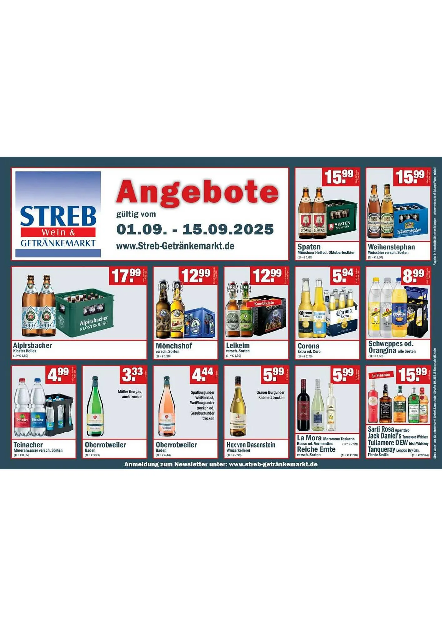 Streb Getränkemarkt Prospekt von 1. September bis 15. September 2025 - Prospekt seite 1