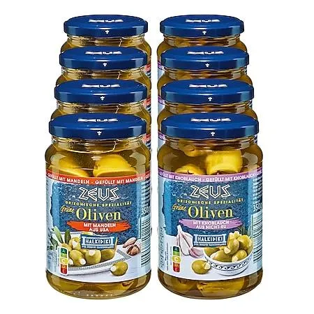 Zeus Oliven gefüllt 200 g, verschiedene Sorten, 8er Pack