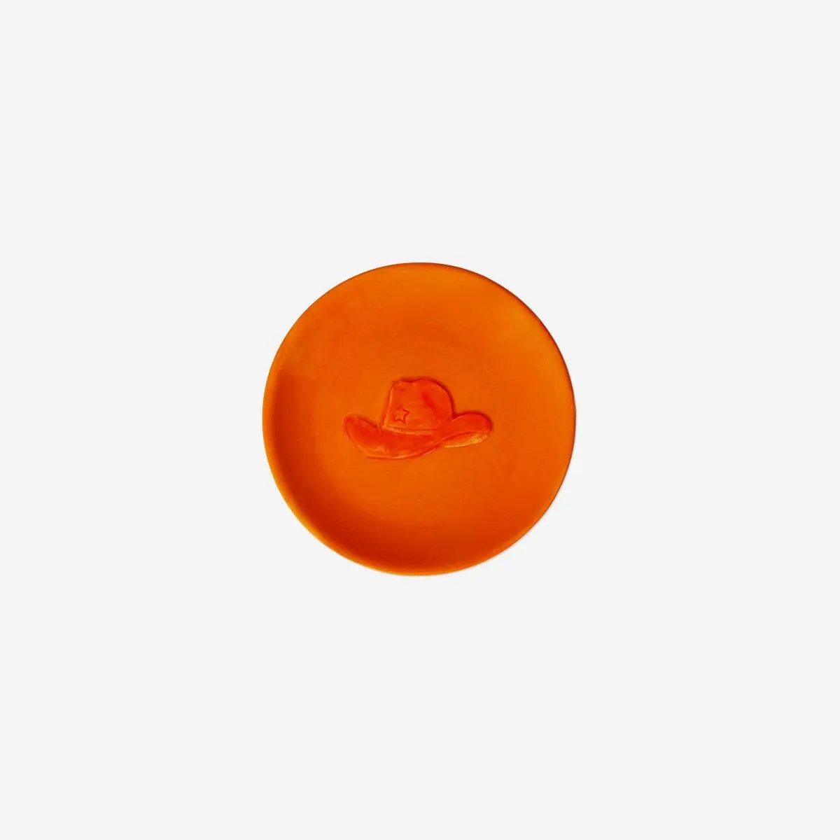 Orange dish with cowboy hat