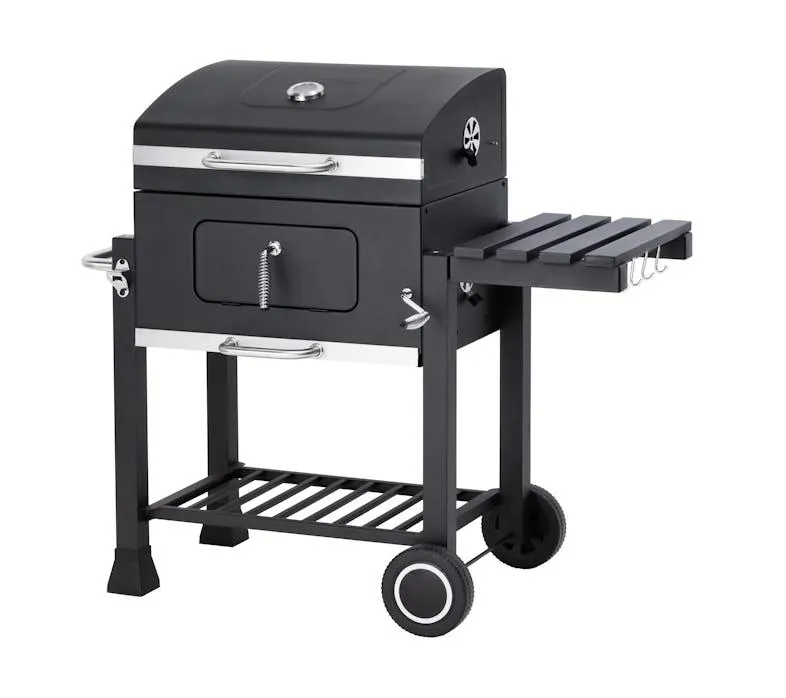 Tarrington House Holzkohlegrill Memphis, Grillfläche 41.7 x 57 cm, Ablagetische, Deckel mit Thermometer, fahrbar, Stahl, schwarz