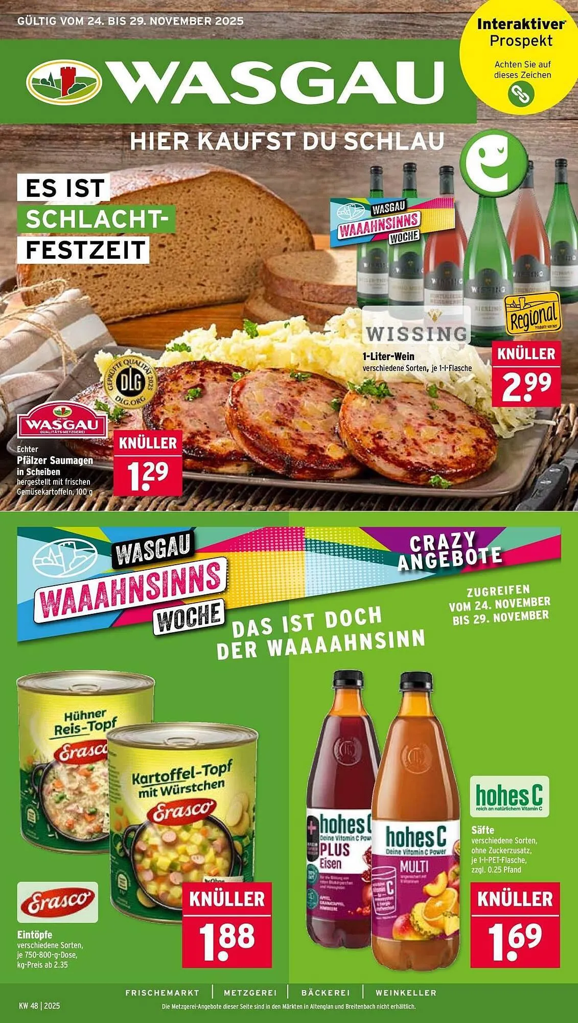 Wasgau Prospekt von 24. November bis 29. November 2025 - Prospekt seite 1