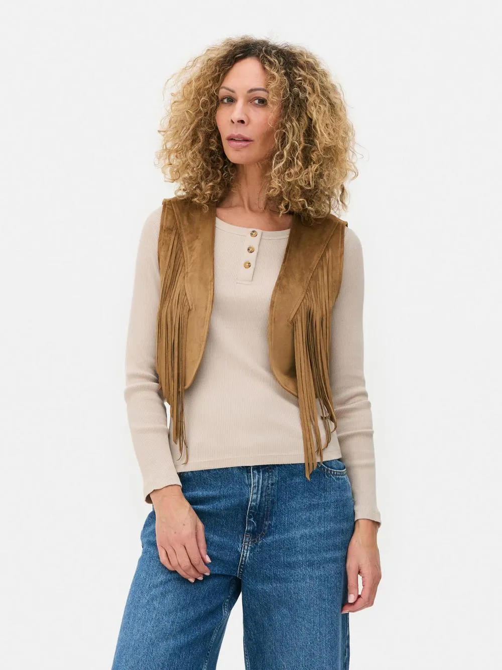 Weste in Wildleder-Optik mit Fransen