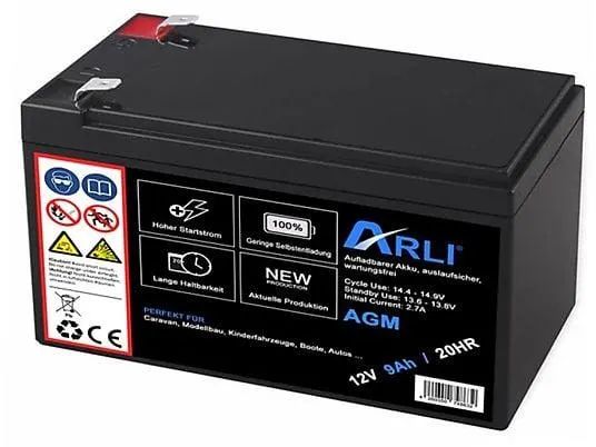 ARLI AGM Blei Akku 12V 9Ah 20HR AGM Glasfaservlies Batterie, 12 Volt, 9000 mAh