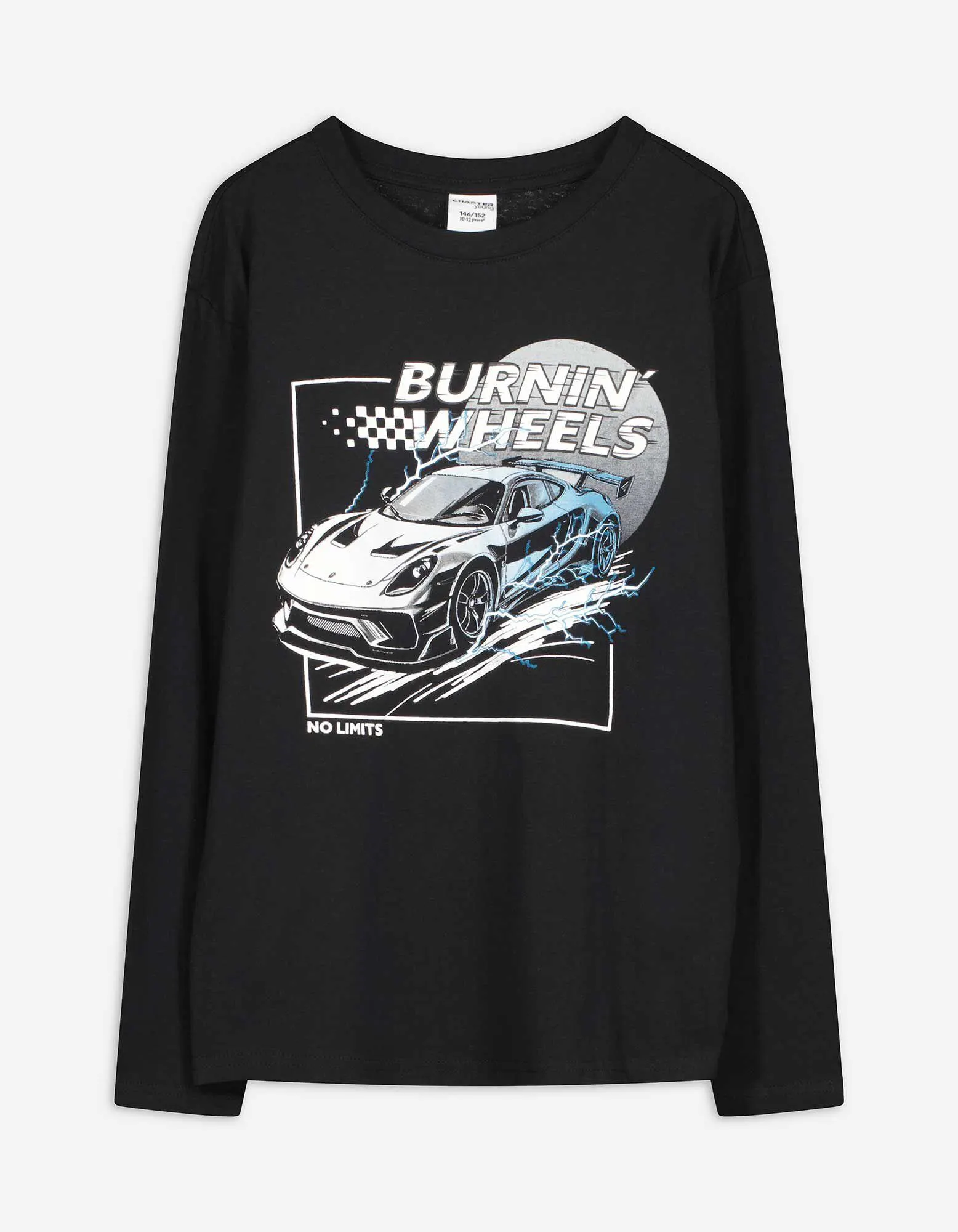 Langarmshirt - Frontprint - schwarz