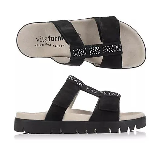 VITAFORM Damen- Pantolette Velourleder Strasssteine Sohle Lara