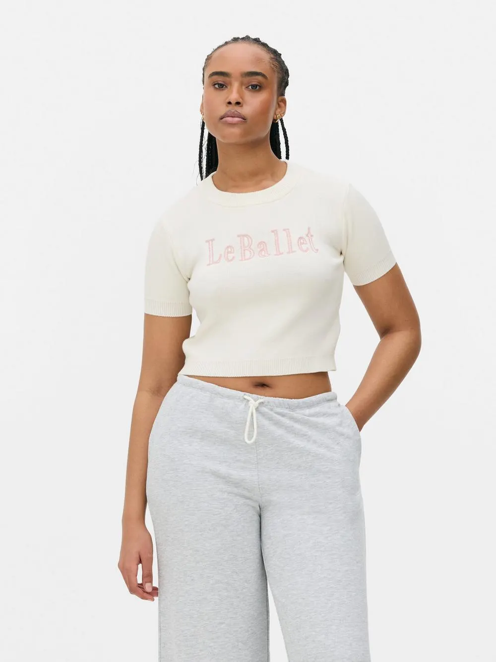 Kurzärmeliger Kurzpullover mit Slogan