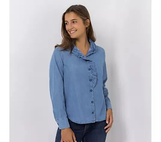 DINE 'N' DANCE Bluse. 1/1-Arm Knopfleiste Rüschenkragen leger weit
