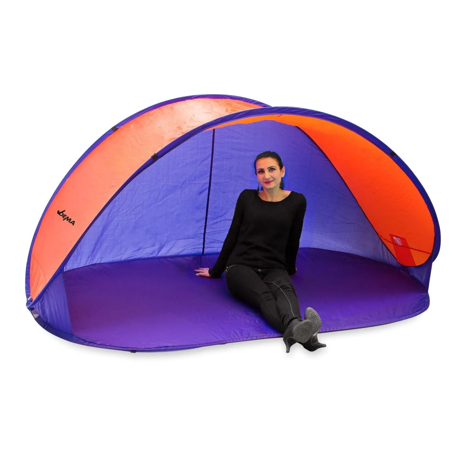 Strandmuschel Pop Up Strandzelt Sonnenschutz Windschutz orange/blau Wurfzelt
