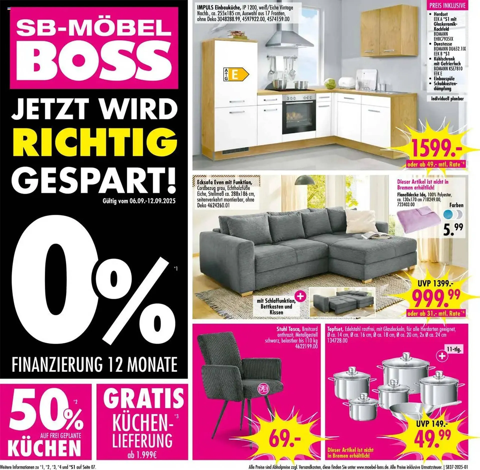 Möbel Boss Prospekt von 6. September bis 12. September 2025 - Prospekt seite 1