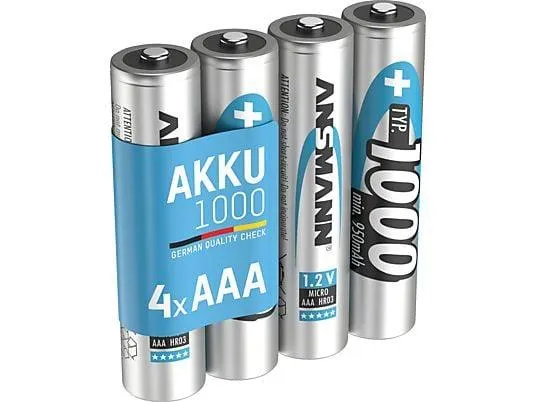 ANSMANN NiMH-Akku Micro AAA 1000mAh, 4er Akku AAA Micro Akku, Ni-MH, 1.2 Volt, 1000 mAh