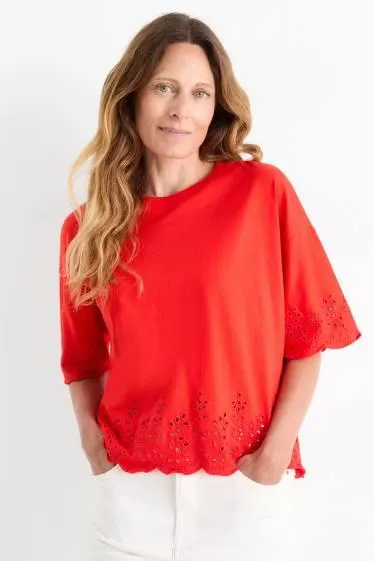 T-shirt - regular fit - broderie anglaise