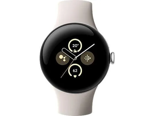 GOOGLE Pixel Watch 2 (LTE) Smartwatch Aluminium Fluorelastomer, 130–175 mm, 165–210 mm, Polished Silver/ Porcelain