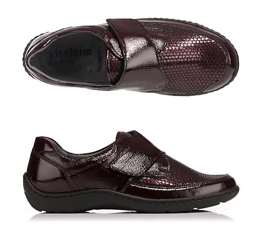 VITAFORM Damen-Halbschuh Lackleder/Stretch Klettverschluss Handnahtsohle