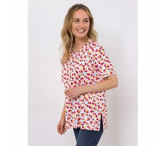 IN-PRINT Shirt, 1/2-Arm Rundhalsausschnitt Seitenschlitze Allover-Druck