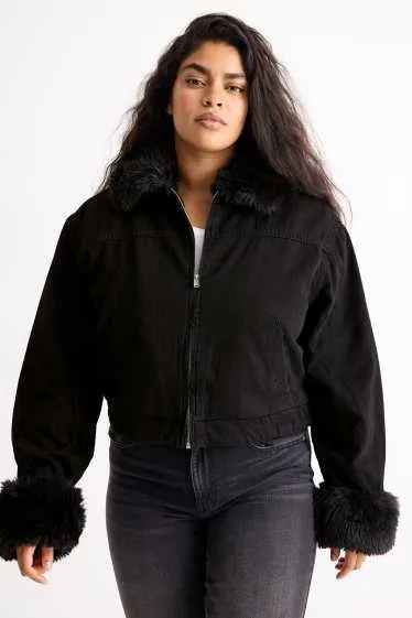 Denim jacket with faux fur trim - lined
