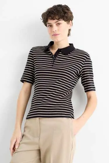 Basic polo shirt - ribbed - striped