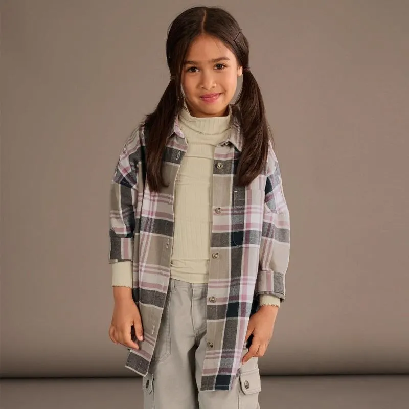 Kinder-Mädchen-Oversized-Bluse im Karo-Design