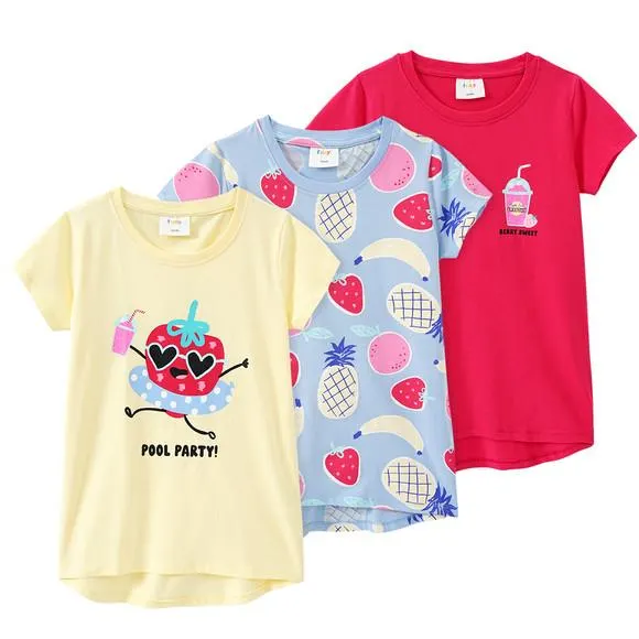 3 Mädchen T-Shirts mit bunten Motiven