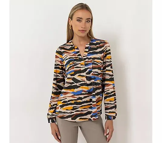 STEFFEN SCHRAUT Bluse Mailand Serafino-Ausschnitt Armriegel mit Knopf figurumspielend