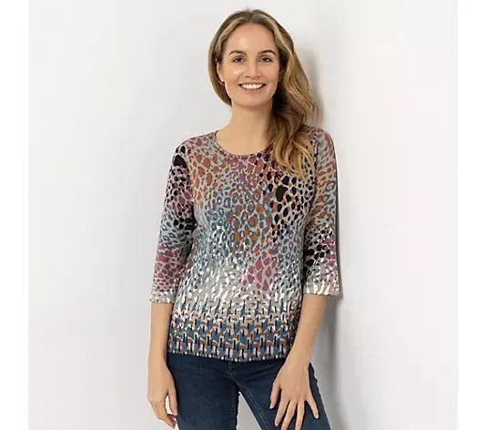 CASHMASOFT Pullover, 3/4-Arm Rundhalsausschnitt Cashmeregriff Animal-Druck