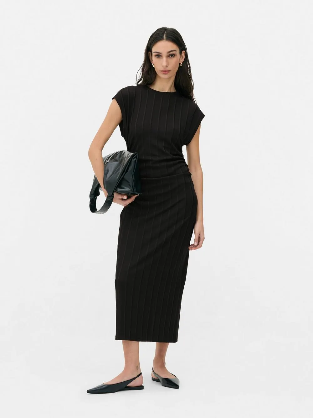 Vestido midi acanalado fruncido