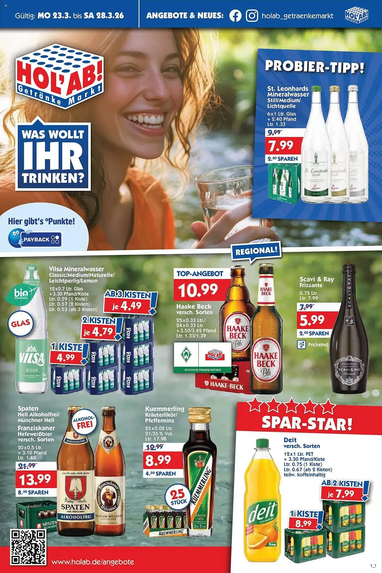 Hol'ab Getränkemarkt Prospekt von 23. März bis 28. März 2026 - Prospekt seite 1