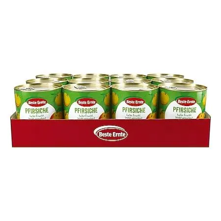 Beste Ernte Pfirsiche leicht gezuckert 480 g Abtropfgewicht, 12er Pack