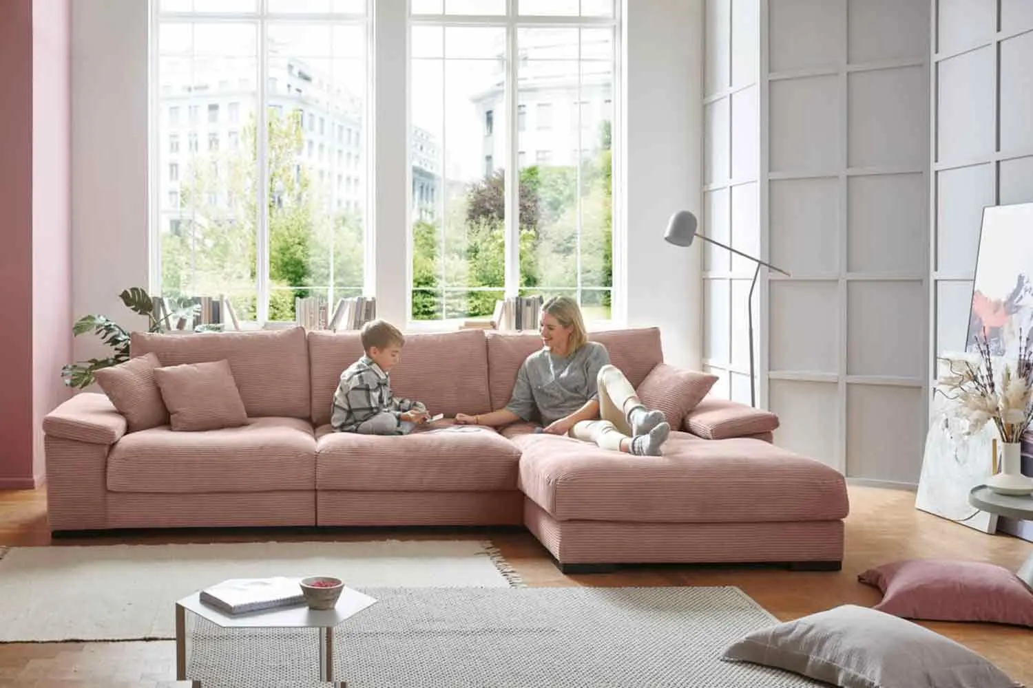 Cord Ecksofa L-Form Rosa