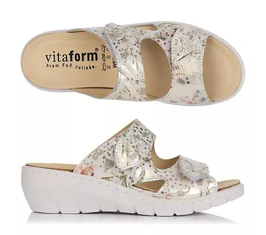 VITAFORM Damen- Pantolette echt Leder 2 Klettverschlüsse Keilsohle