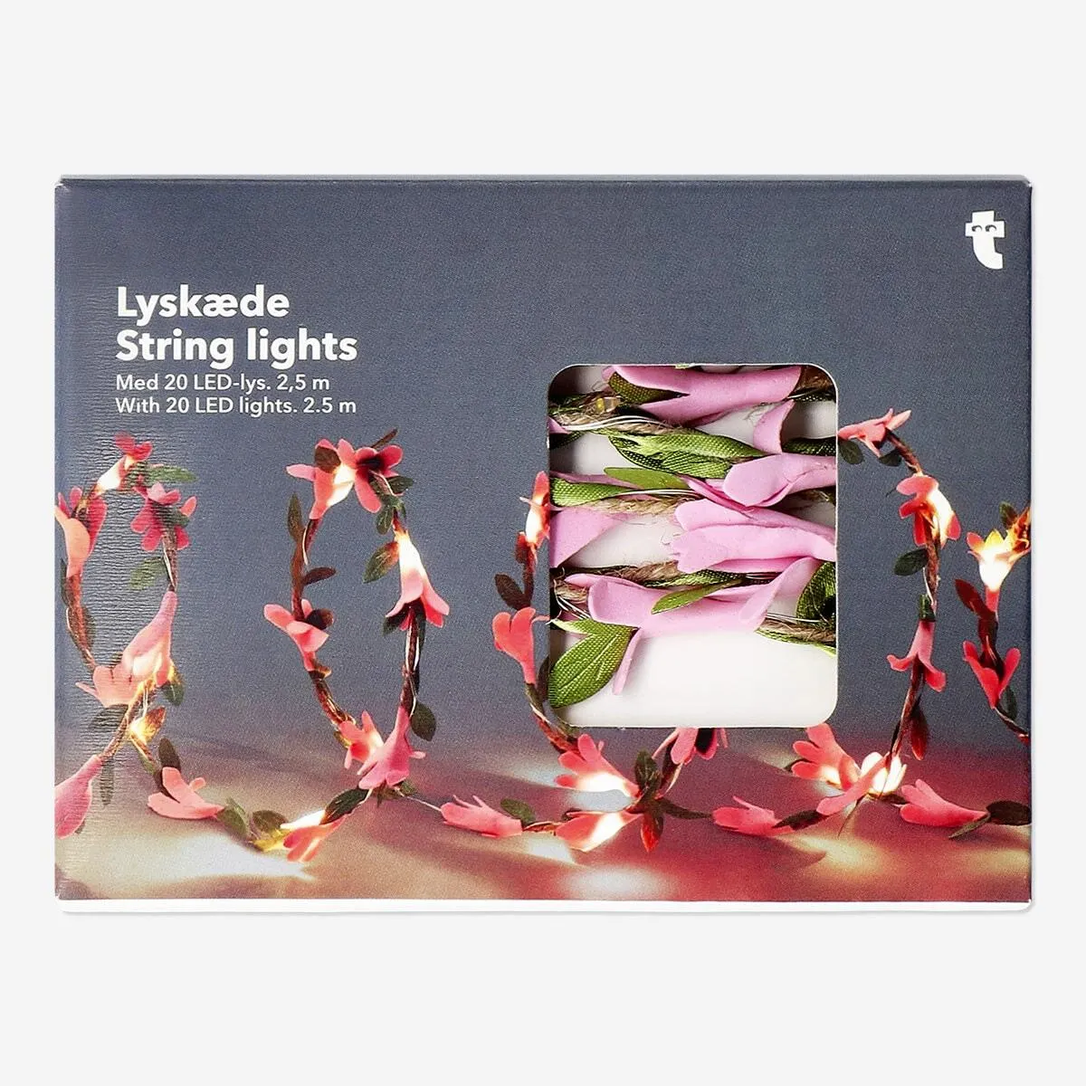 String lights with pink flowers - 250 cm