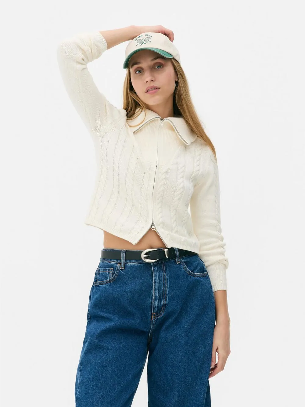 Cardigan mit Reißverschluss und Zopfmuster