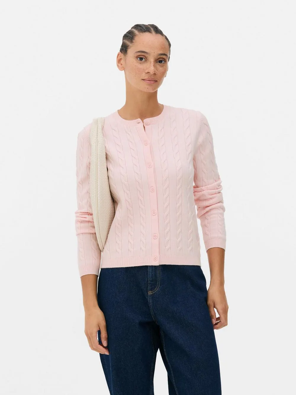 Round Neck Cable Knit Cardigan