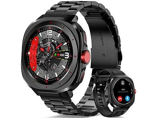 RAYOFI G33 Smartwatch Silikon, 244 mm, Schwarz, Smartwatch Herren mit Telefonfunktion,1,39'' IPS Touchscreen Outdoor Sportuhr