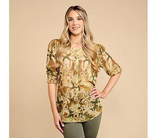 SCHIFFHAUER MUNICH® Bluse, 3/4-Arm Ärmelriegel Knopfleiste figurumspielend