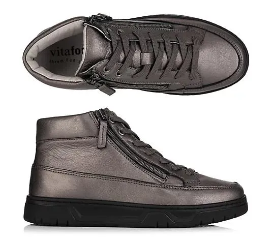VITAFORM Damen-Hightop Sneaker Softnappa 2 Reißverschlüsse Sohle Marla