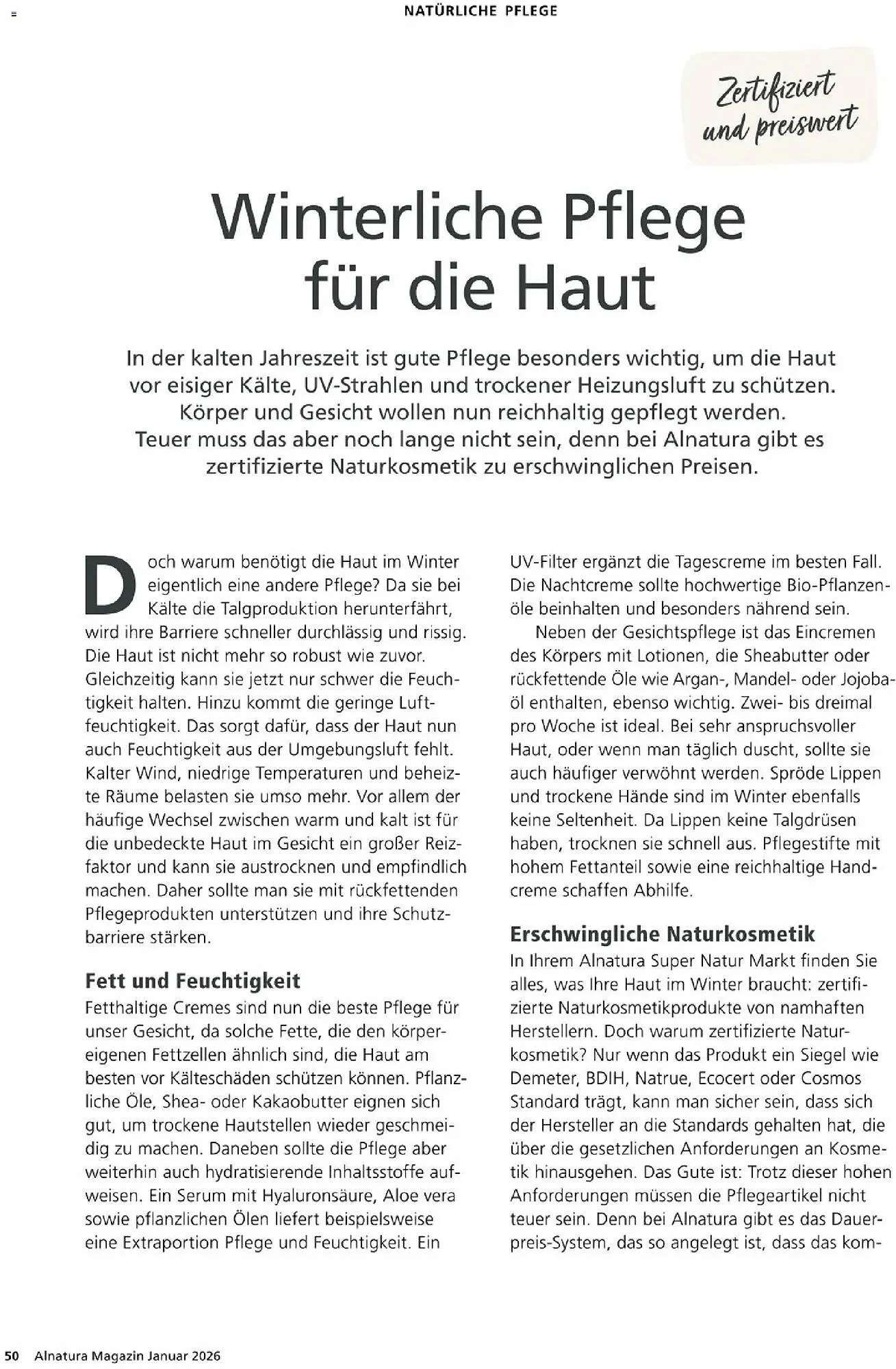 Alnatura Prospekt von 1. Januar bis 31. Januar 2026 - Prospekt seite 50