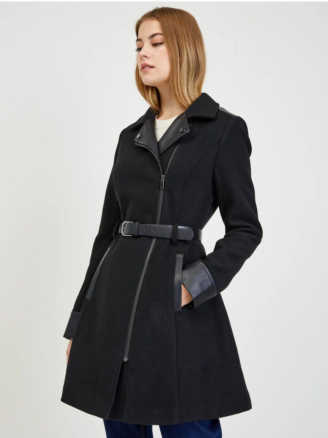 ORSAY fekete gyapjúval kevert anyagú női télikabát