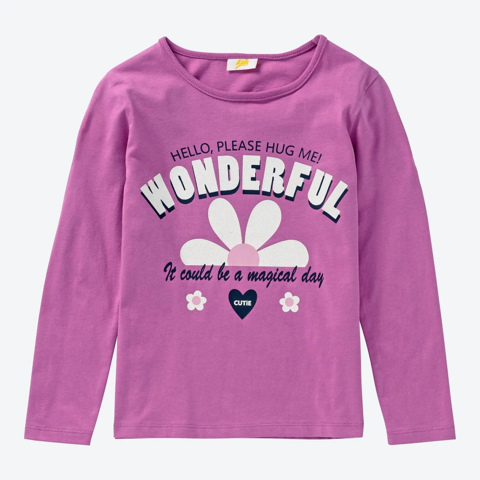 Kinder-Mädchen-Langarmshirt mit Glitzer-Druck