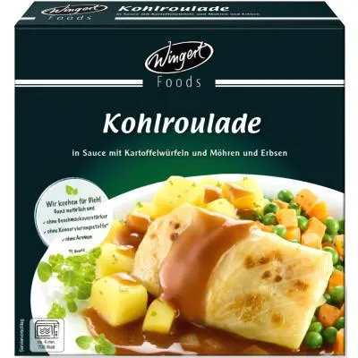 Wingert Foods Kohlroulade in Sauce mit Kartoffelwürfel und Möhren und Erbsen 480G