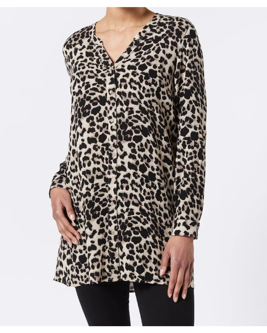 Longbluse mit Leopardendruck Janina, Y-Ausschnitt
