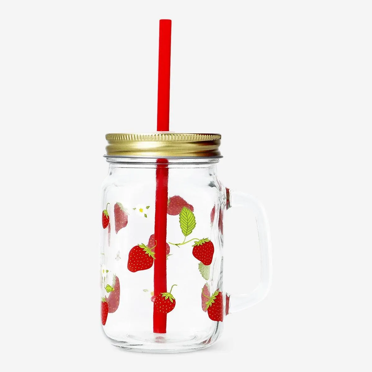 Cup with berry print and straw - 450 ml