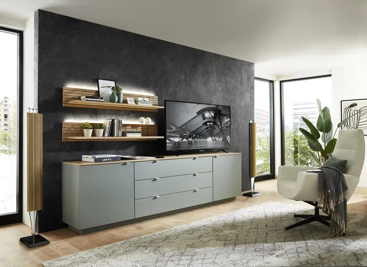 Sideboard COLIN 240 x 77 cm schilfgrün / Artisan Eiche Dekor